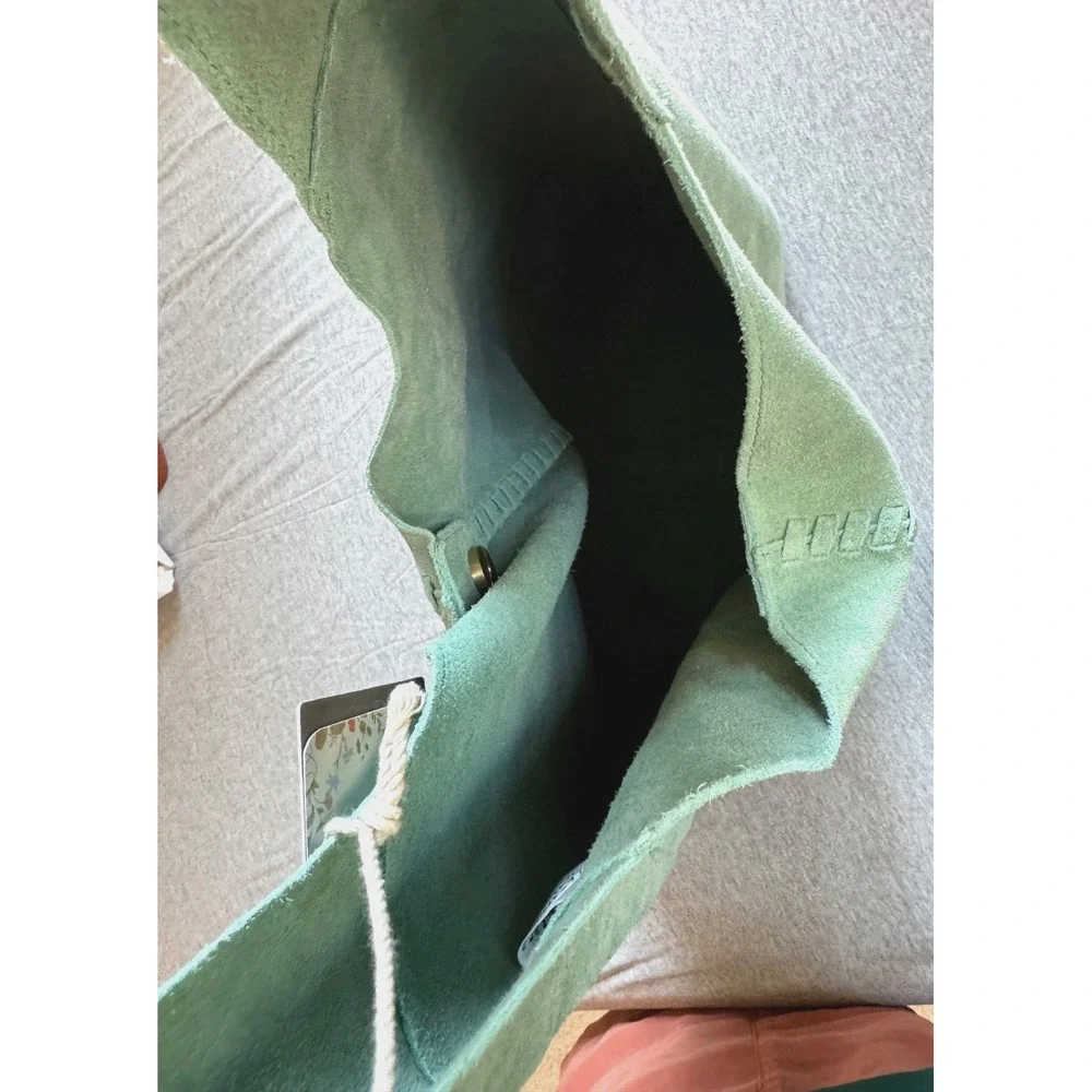 Haute Hippie Style Festival Suede Hobo Bag Green Braided Details Interior Pouch